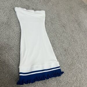 Small Fashion nova White Tube Top with Blue Ruffle Hem